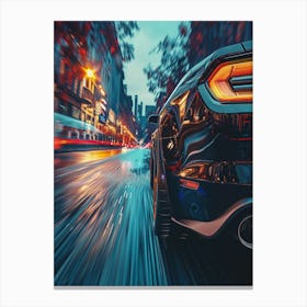 Car Driving Down A City Street Canvas Print