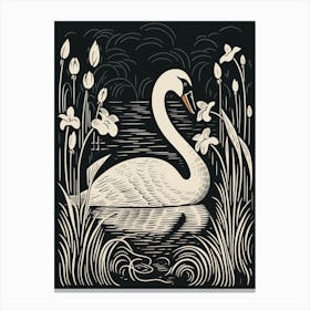 B&W Bird Linocut Swan 2 Canvas Print