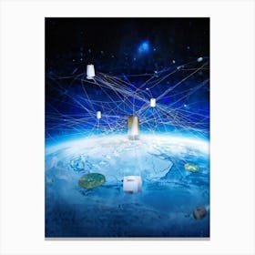 Abstract Digital Painting Featuring An Interconnected Web Of Telecom Cables And Satellites Symbolizi (6) Canvas Print