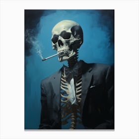 A Painting Of A Man Skeleton Smoking A Cigarette Canvas Print