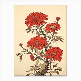 Omurasaki Japanese Aster 2 Vintage Japanese Botanical Canvas Print