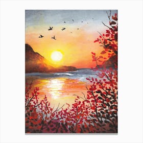 Sunset With Birds 1 Canvas Print