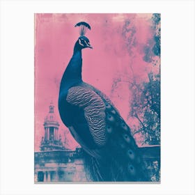 Peacock In A Palace Cyanotype Inspired 1 Canvas Print