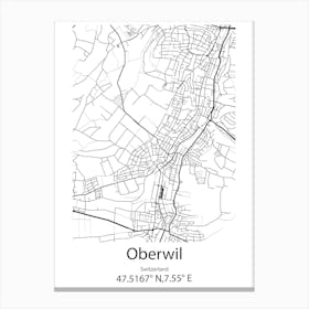 Oberwil,Switzerland Minimalist Map Canvas Print