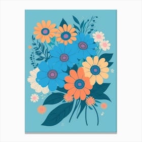 Beautiful Flowers Illustration Vertical Composition In Blue Tone 1 Canvas Print