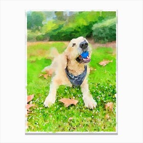 Golden Retriever Dog Playing With Ball Canvas Print