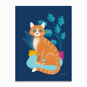 Ginger Tabby Cat With Plants Canvas Print