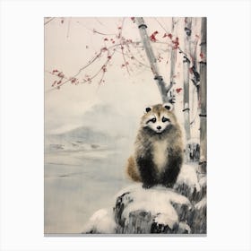 Vintage Winter Animal Painting Raccoon 4 Canvas Print