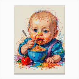 Baby Eating Spaghetti 2 Canvas Print