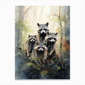 Raccoon Guardians Watercolour 3 Canvas Print