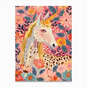 Floral Fauvism Style Dotted Unicorn 1 Canvas Print