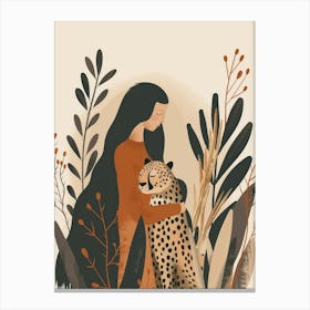 Cheetah And Woman Canvas Print