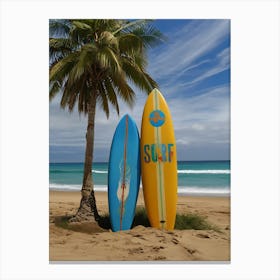 Surfboards On The Beach Canvas Print