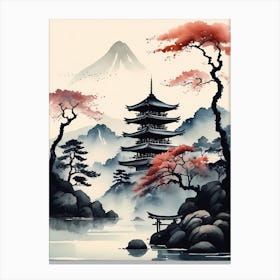 Japanese Landscape Watercolor Painting (60) Canvas Print