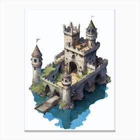 Cute Island Castle Digital Watercolor Canvas Print
