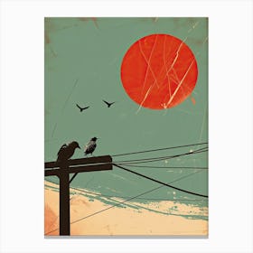 Crows On A Telephone Pole, USA Minimalism Canvas Print