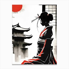 Geisha and Pagoda Canvas Print