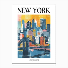 Staten Island New York Colourful Silkscreen Illustration 1 Poster Canvas Print