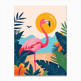 Greater Flamingo Las Coloradas Mexico Tropical Illustration 2 Canvas Print