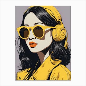 Girl With yellow Headphones , Pop art Canvas Print