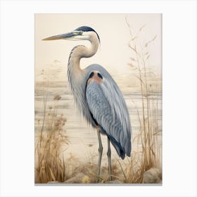 Vintage Bird Drawing Great Blue Heron 2 Canvas Print