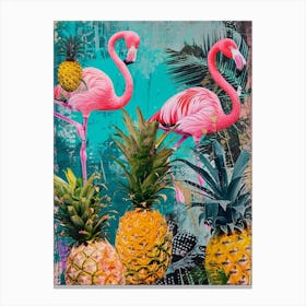 Flamingoes & Pineapple Kitsch Collage 1 Canvas Print