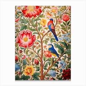 Birds And Flowers On A Tree Canvas Print