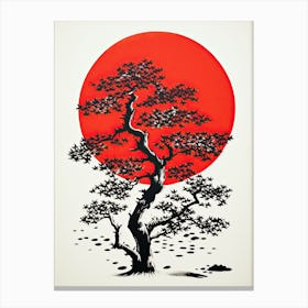 Bonsai Tree and Red Moon Japan Poster Canvas Print