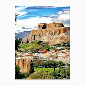 The Athens Acropolis And The Temple Of The Olympian Zeus Canvas Print