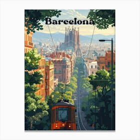 Barcelona Town Art Illustration Canvas Print