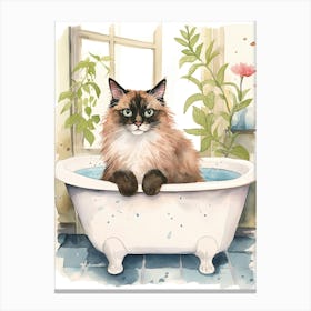 Balinese Cat In Bathtub Botanical Bathroom 8 Canvas Print