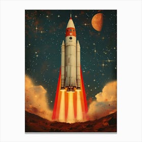 Space Odyssey: Retro Poster featuring Asteroids, Rockets, and Astronauts: Space Shuttle Launch 1 Canvas Print