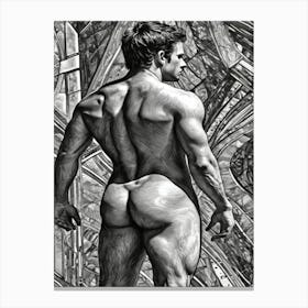 Nude Man In Black And White Drawing Canvas Print