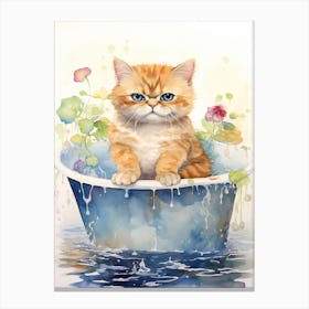 Exotic Shorthair Cat In Bathtub Bathroom 3 Canvas Print
