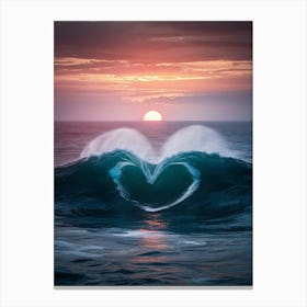 Heart Wave At Sunset Canvas Print