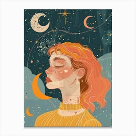Girl With Moon And Stars 3 Canvas Print