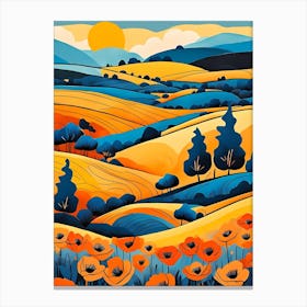 Cartoon Poppy Field Landscape Illustration (72) Canvas Print