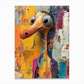 Whimsical Textured Bird Character With Vibrant Abstract Background Canvas Print