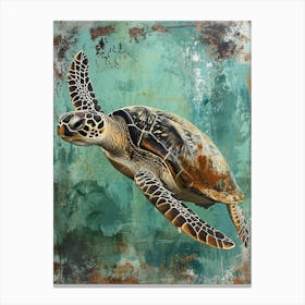 Sea Turtle Aqua Vintage Painting 1 Canvas Print