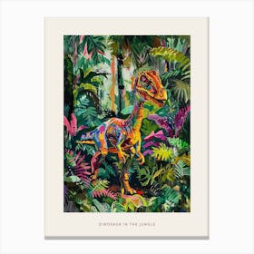 Colourful Dinosaur In The Leafy Jungle Painting Poster Canvas Print