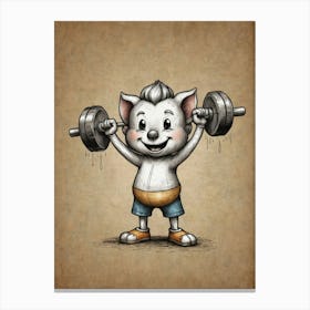 Cartoon Cat Lifting Weights Canvas Print