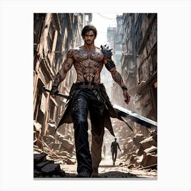 Muscular Barbarian Warrior Art Print #5 Canvas Print