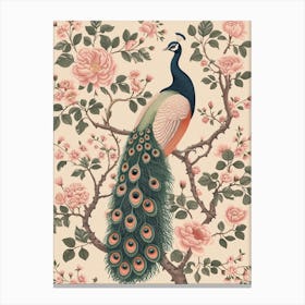 Sepia William Morris Inspired Peacock 1 Canvas Print