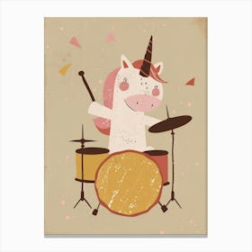 Unicorn Playing Drums Muted Pastel 1 Canvas Print