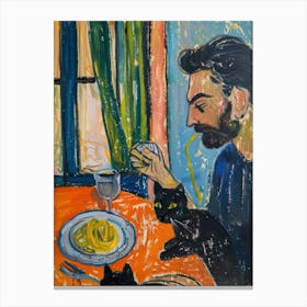 Man With Cats Eating Pasta Canvas Print