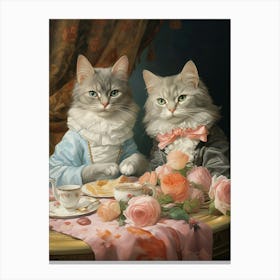 Royal Cats At Afternoon Tea Rococo Style 1 Canvas Print