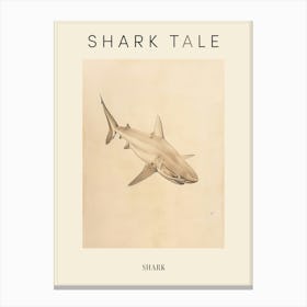 Vintage Shark Pencil Illustration Beige 7 Poster Canvas Print