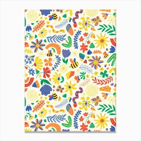 Wild Grass Adventures Happy Bugs in a Field Orange, Yellow, Green, Blue, Red Kids Canvas Print