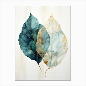 Two Leaves In Blue And Gold Canvas Print