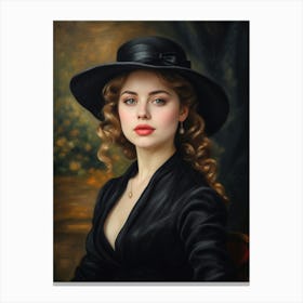 Portrait Of Lady In Black Hat Canvas Print